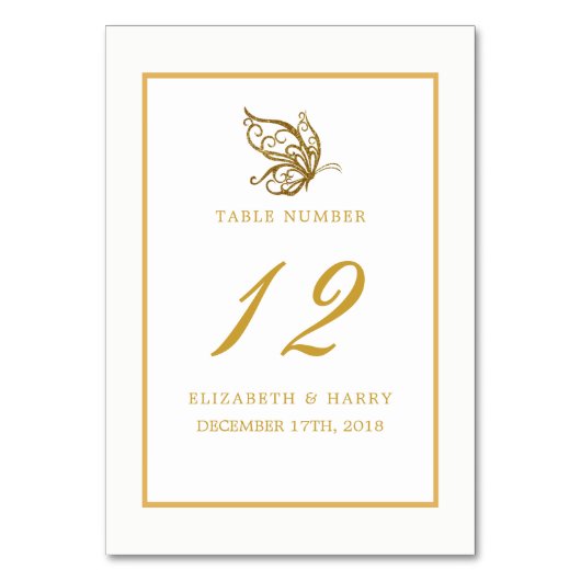  gouden glitter vlinder bruiloft tafel nr. kaart (Voorkant)