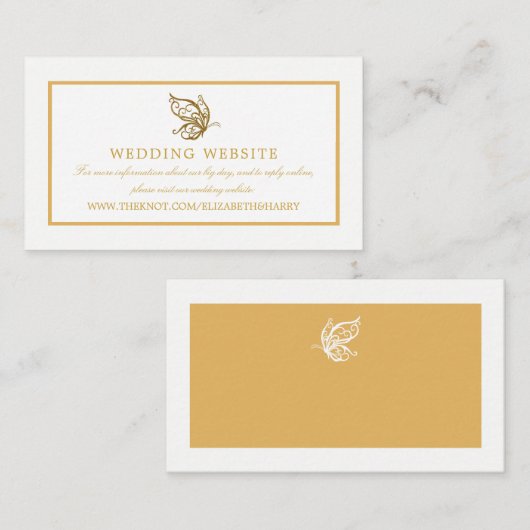 gouden glitter vlinder bruiloft website informatiekaartje (Voorkant / Achterkant)