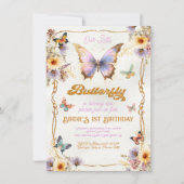 Gouden Glitter Vlinder Verjaardag uitnodiging (Voorkant)