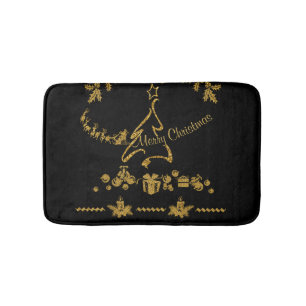 Gouden Glitter Vrolijk Kerstfeest, Kerstman Badmat