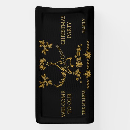 Gouden Glitter Vrolijk Kerstfeest, Kerstman Spandoek (Verticaal)