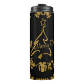 Gouden Glitter Vrolijk Kerstfeest, Kerstman Thermosbeker (Voorkant)