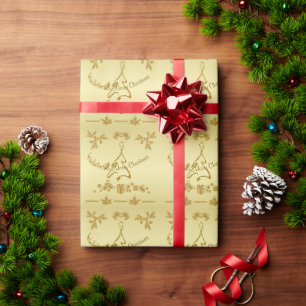 Gouden Glitter Vrolijk Kerstfeest, Sinterklaas op Cadeaupapier