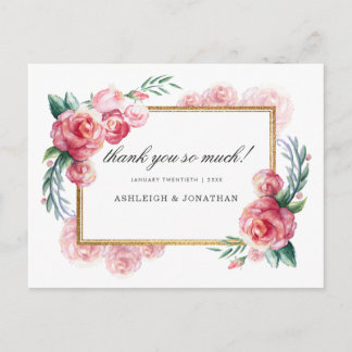 Gouden Glitter & Waterverf Bloemen | Dank je Briefkaart