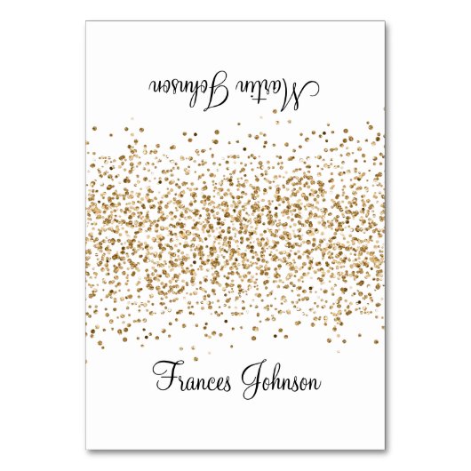 Gouden Glitter Wit Twee Naam Plaats Kaarten (Voorkant)