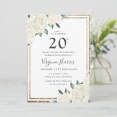Gouden Glitter Witte Bloemen Twintigste Verjaardag Kaart (Staand voorkant)