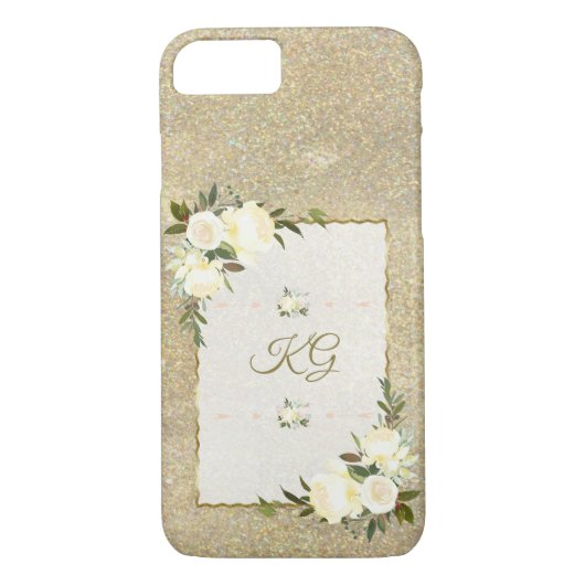 Gouden Glitter Witte Bloemige Monogram Case-Mate iPhone Case (Achterkant)