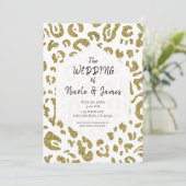 Gouden Glitter Witte Cheetah Leopard Chic Wedding Kaart (Staand voorkant)