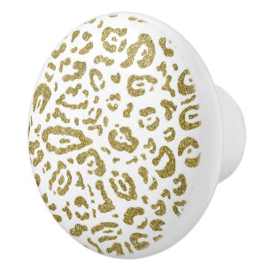 Gouden Glitter Witte Cheetah Luipaard Dierenprint Keramische Knop