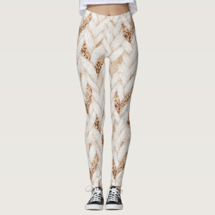 Gouden Glitter Witte Geweven Nep Stof Leggings