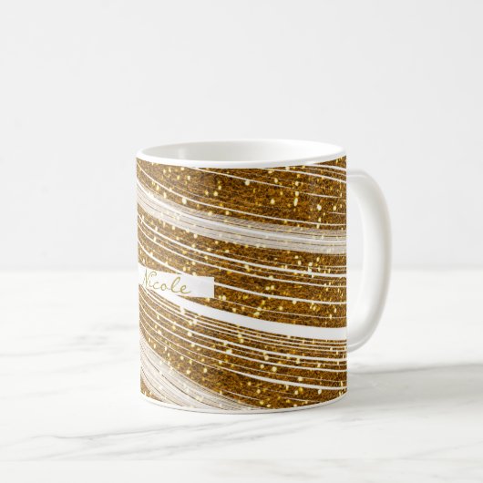 Gouden Glitter Witte Sparkle Glamour Koffie Mok (Voorkant rechts)