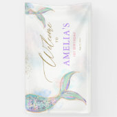 Gouden Glitter Zeemeermin Staart Onder Het Zee Wel Spandoek (Verticaal)