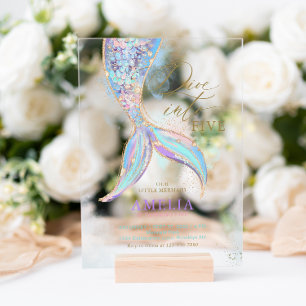 Gouden Glitter Zeemeermin Tail Duik In De Verjaard Acryl Uitnodigingen