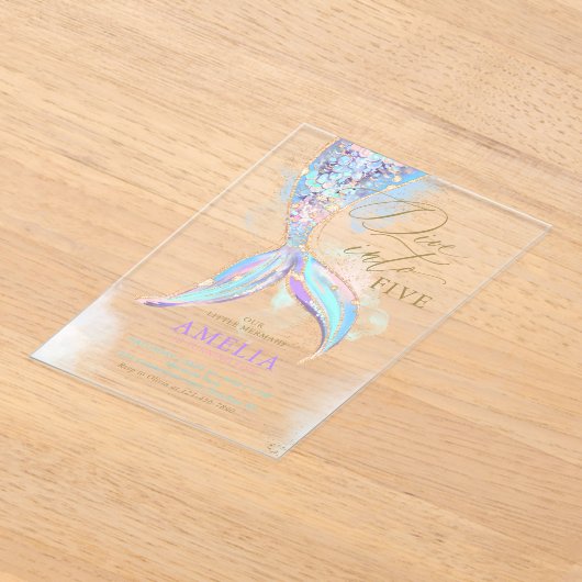 Gouden Glitter Zeemeermin Tail Duik In De Verjaard Acryl Uitnodigingen (Laagn)