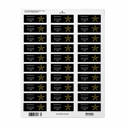 Gouden Glitter Zeester Custom Etiket (Full Sheet)