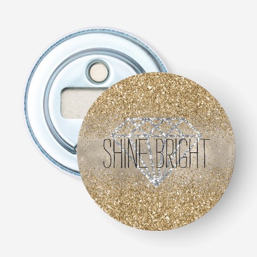Gouden Glitter Zilveren Diamant Shine Bright Button Flesopener (Voorkant)
