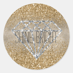 Gouden Glitter Zilveren Diamant Shine Bright Ronde Sticker