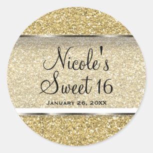 Gouden glitter & zilveren glam trouwfeest favor ronde sticker