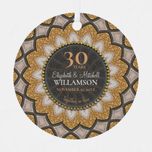 Gouden Glitter Zonnebloem Geo-Mandala Jubileum Metalen Ornament