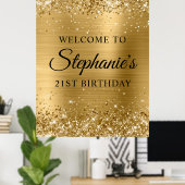 Gouden Glitter Zwart 21e Verjaardagsfeestje Welkom Poster (Thuiskantoor)