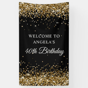 Gouden Glitter Zwart 40e Verjaardag Verticaal Spandoek