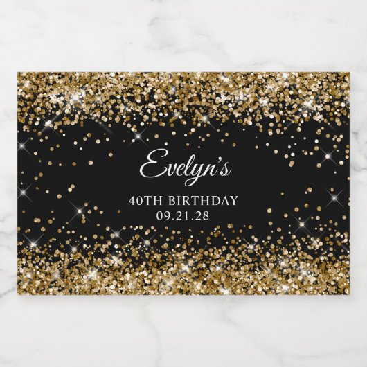 Gouden Glitter Zwart 40ste verjaardag Likeurfles Etiket (Enkel label)