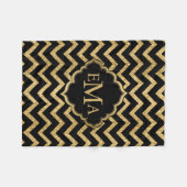 Gouden Glitter Zwart Chevron Zigzag Patroon Monogr Fleece Deken (Voorkant (Horizontaal))
