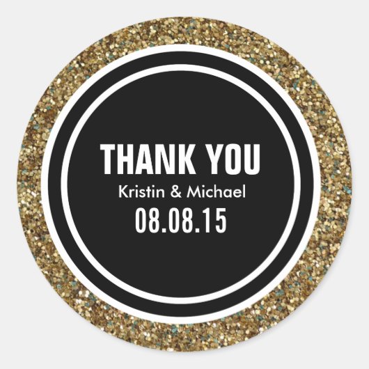 Gouden Glitter & Zwart Custom Dank u Label (Voorkant)