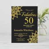Gouden Glitter Zwart Fabulous 50 Verjaardag Kaart (Staand voorkant)