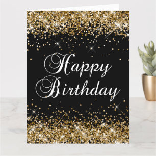 Gouden Glitter Zwart Gelukkige Verjaardag Groot Kaart