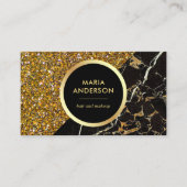 Gouden Glitter Zwart Marmeren Haar Salon Make-up A Visitekaartje (Voorkant)