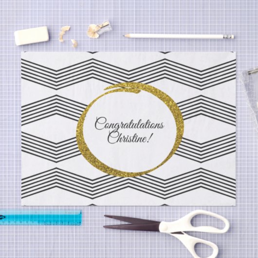 Gouden Glitter Zwart Wit Chevron Zig Zag Custom Tissuepapier (Craft)