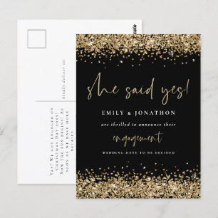 Gouden Glitter Zwart Ze Heeft Ja Gezegd Verlovings Briefkaart