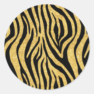 Gouden Glitter Zwart Zebra Stripes Dierenprint Ronde Sticker