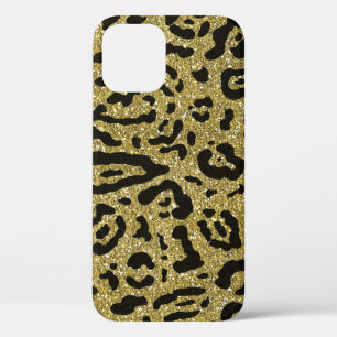 Gouden glitter zwarte cheeta luipaard dierprint iPhone 12 hoesje