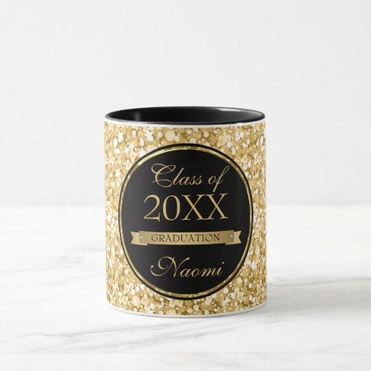 Gouden Glitter zwarte cirkel Mok (Midden)