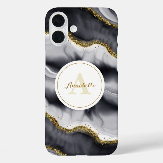 Gouden Glitter Zwarte Monogram Case-Mate iPhone Case (Achterkant)