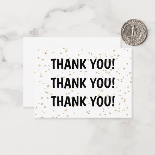 Gouden Glitter Zwarte Oudejaarsavond Bedankt Notitiekaartje (Voorkant / Achterkant in situ)