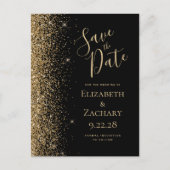 Gouden glitter zwarte QR-code Save the Date Aankondigingskaart (Voorkant)