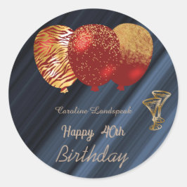 Gouden Glitterballonnen & Gouden Bril 40e Verjaard Ronde Sticker