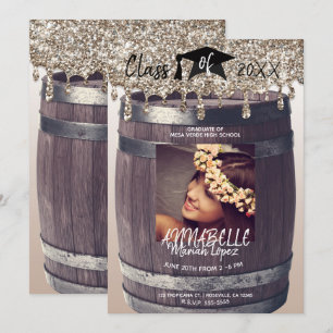 Gouden Glitterdruppel Moderne Rustieke Afstudeerfo Kaart