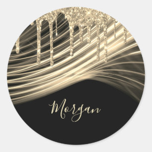 Gouden Glitterdruppels Gouden Lichtstralen Gouden Ronde Sticker