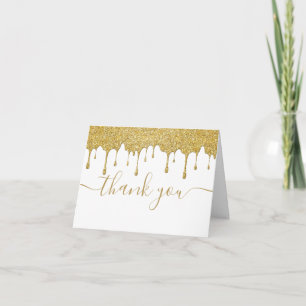 Gouden Glitterdruppels Moderne Elegante Script Bedankkaart