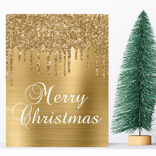 Gouden Glitterdruppels op Nep Folie Prettig Kerstf Kaart