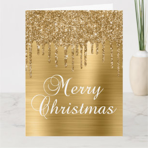 Gouden Glitterdruppels op Nep Folie Prettig Kerstf Kaart