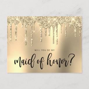 Gouden glitterdruppels, zult u mijn bruidsmeisje z uitnodiging briefkaart