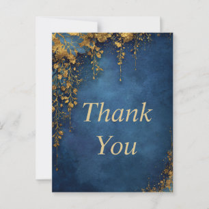 Gouden Glitterende Bladeren op Navy Blue Thank You Briefkaart