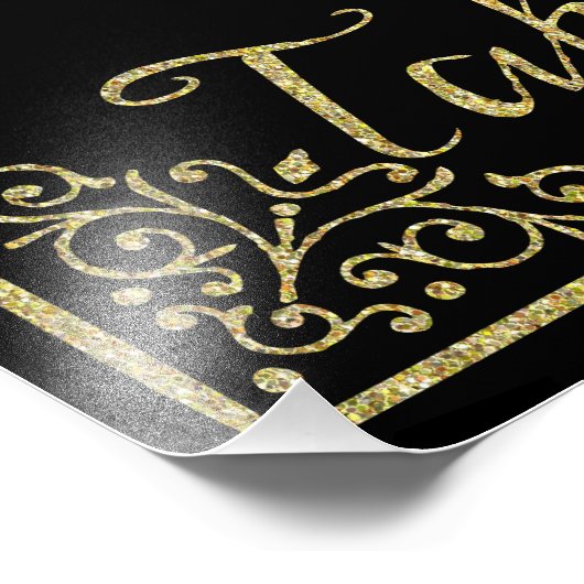 gouden glitterij en zwarte snoepjes trouwbord foto afdruk (Hoek)