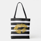 Gouden glitterlippen en zwarte witte strepen draagtas (Achterkant)