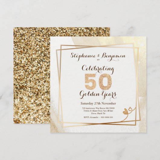 Gouden glitters 50ste huwelijksjubileum tekst eleg kaart (Voorkant / Achterkant)